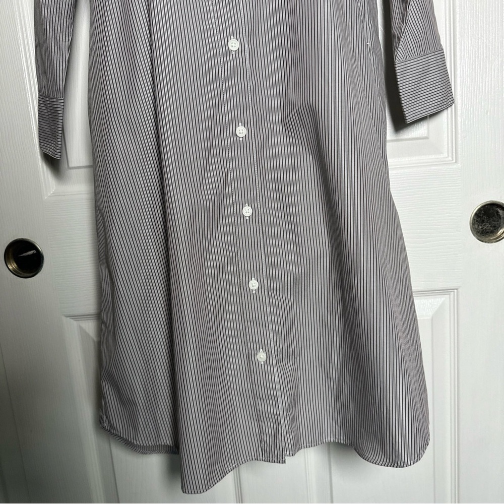 Uniqlo Women’s XSmall Brown Shirt Dress Oversize 100% Cotton Pinstripe Office - Picture 4 of 14